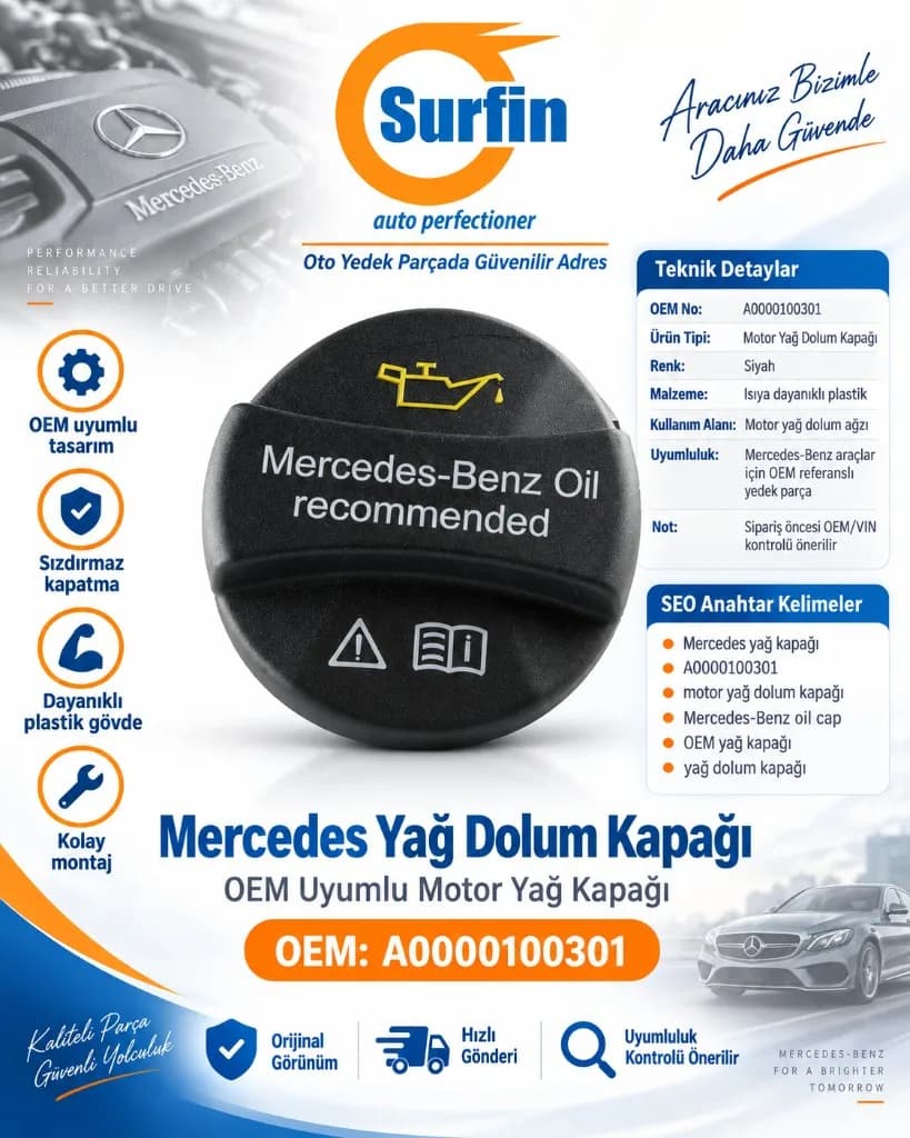 Mercedes-Benz motor yağ dolum kapağı OEM A0000100301