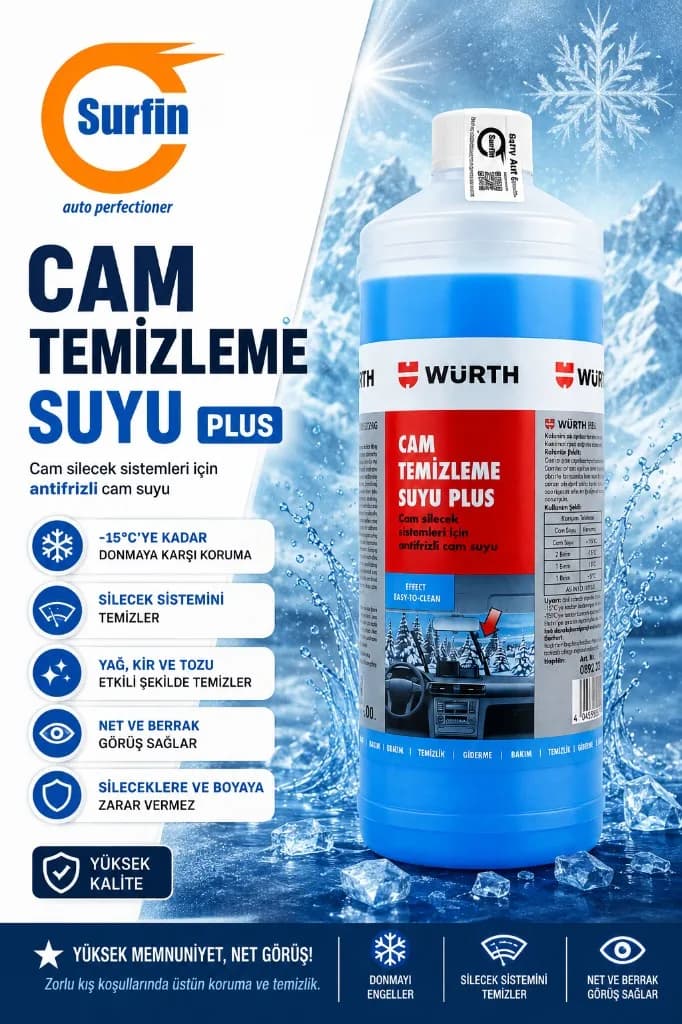 Würth Cam Temizleme Suyu Plus 1 L antifrizli araç cam suyu