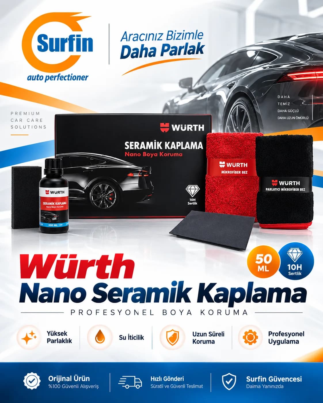 Würth Nano Seramik Kaplama 50 ML 10H boya koruma seti 0893030399